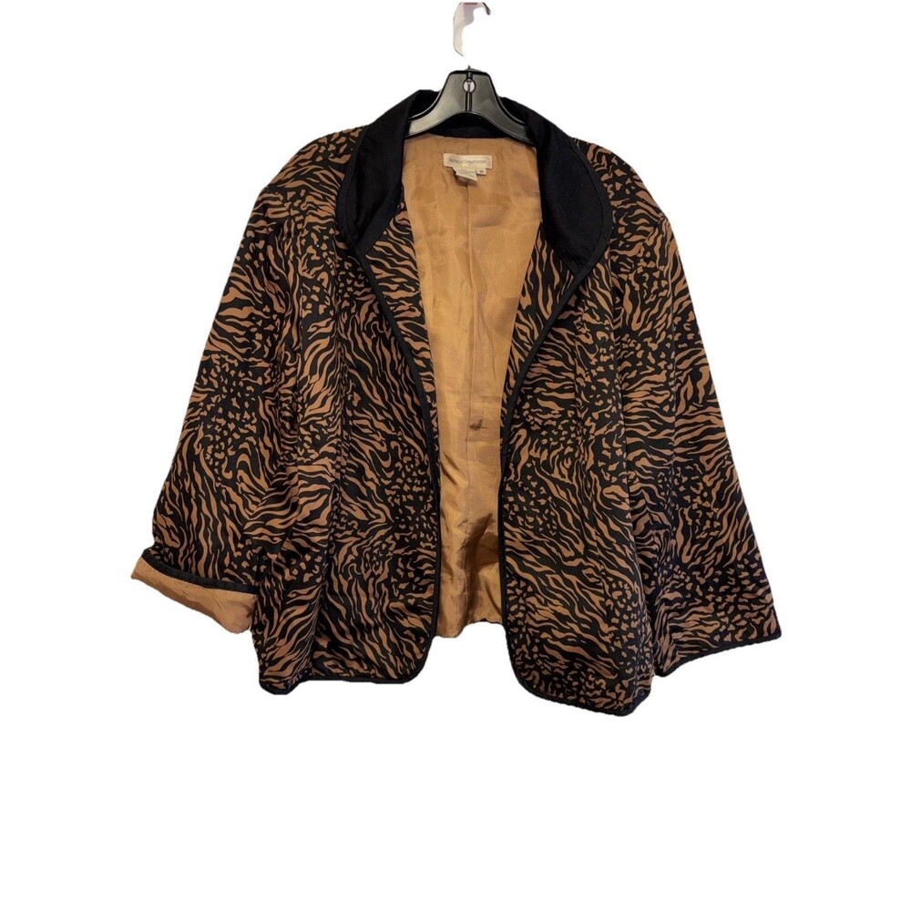 Patrick Christopher Jacket Women 3X Black Brown Animal Print Blazer Open Zip - Picture 2 of 7